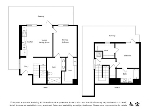 Floor plan for 2 beds, 2.5 baths, 1327 sqft